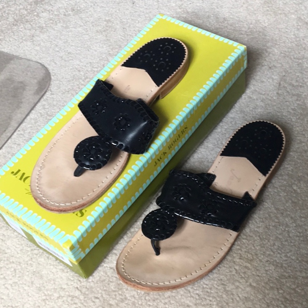 Jack Rogers Sandals black leather w/ black patent